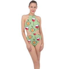 Cups And Mugs Halter Side Cut Swimsuit