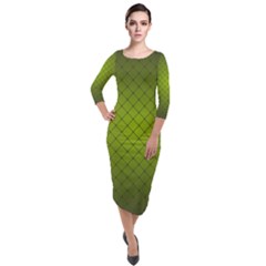 Hexagon Background Line Quarter Sleeve Midi Velour Bodycon Dress