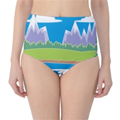 Nature Tree Water Grass Sun Classic High-waist Bikini Bottoms by Pakrebo