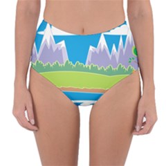 Nature Tree Water Grass Sun Reversible High-waist Bikini Bottoms by Pakrebo