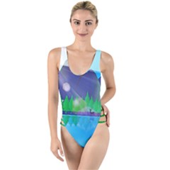 Forest Landscape Pine Trees Forest High Leg Strappy Swimsuit by Pakrebo