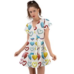 Puffy Hearts Heart Clipart Hearts Flutter Sleeve Wrap Dress