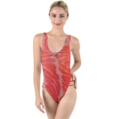 Food Fish Red Trout Salty Natural High Leg Strappy Swimsuit by Pakrebo