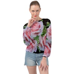 Roses Flowers Ferns Arrangement Banded Bottom Chiffon Top by Pakrebo