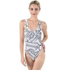 Phone Dial Communication Technology High Leg Strappy Swimsuit