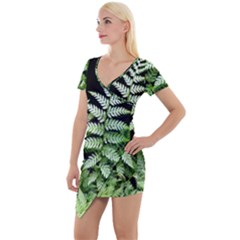 Fern Plant Leaf Green Botany Short Sleeve Asymmetric Mini Dress by Pakrebo