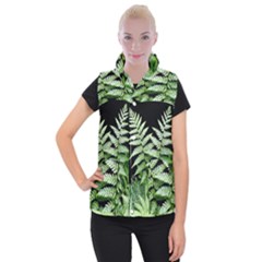 Fern Plant Leaf Green Botany Women s Button Up Vest by Pakrebo