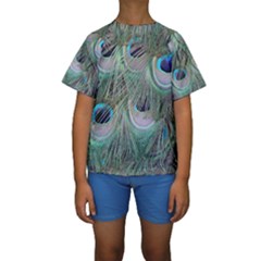 Peacock Feather Pattern Plumage Kids  Short Sleeve Swimwear by Pakrebo