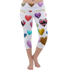 Hearts Puffy Shiny Love Sticker Capri Yoga Leggings