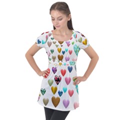 Hearts Puffy Shiny Love Sticker Puff Sleeve Tunic Top by Pakrebo