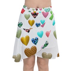 Hearts Puffy Shiny Love Sticker Chiffon Wrap Front Skirt by Pakrebo
