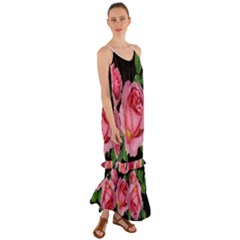 Roses Flowers Arrangement Garden Cami Maxi Ruffle Chiffon Dress by Pakrebo