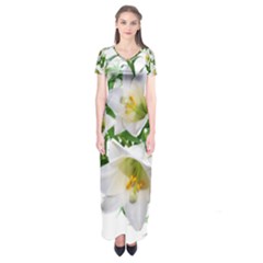 Lilies Flowers Perfume Arrangement Short Sleeve Maxi Dress by Pakrebo