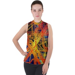 Board Circuits Control Center Trace Mock Neck Chiffon Sleeveless Top by Pakrebo