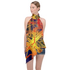 Board Circuits Control Center Trace Halter Asymmetric Satin Top by Pakrebo