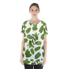 Mint Seamless Pattern Leaf Green Skirt Hem Sports Top by Pakrebo