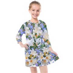 Flowers Lilies Arrangement Bouquet Kids  Quarter Sleeve Shirt Dress by Pakrebo