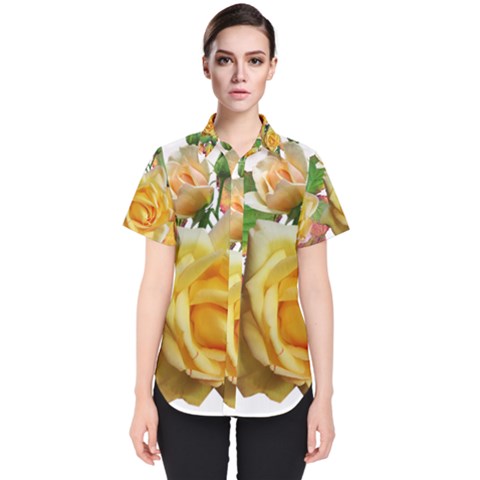 Flowers Roses Autumn Leaves Women s Short Sleeve Shirt by Pakrebo