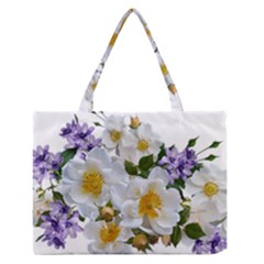 Flowers Roses White Mauve Babianas Zipper Medium Tote Bag by Pakrebo