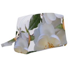 Roses Stamens Pollen Buds White Wristlet Pouch Bag (large) by Pakrebo