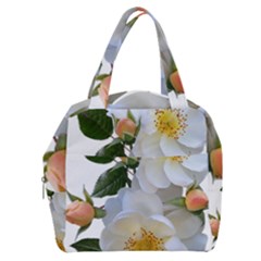 Roses Stamens Pollen Buds White Boxy Hand Bag by Pakrebo