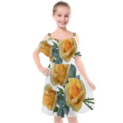 Roses Yellow Flowers Fragrant Kids  Cut Out Shoulders Chiffon Dress by Pakrebo