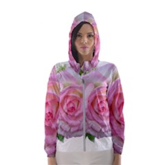 Roses Pink Flowers Perfume Leaves Women s Hooded Windbreaker by Pakrebo