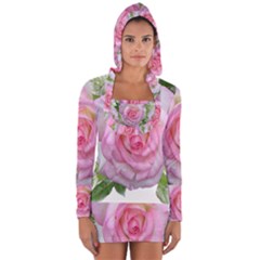 Roses Pink Flowers Perfume Leaves Long Sleeve Hooded T-shirt by Pakrebo