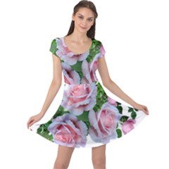 Roses Pink Flowers Leaves Cap Sleeve Dress by Pakrebo