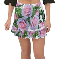 Roses Pink Flowers Leaves Fishtail Mini Chiffon Skirt by Pakrebo