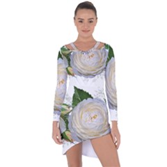 Flowers Roses White Fragrant Asymmetric Cut-Out Shift Dress