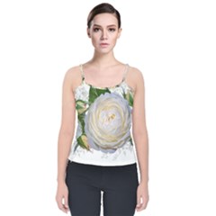 Flowers Roses White Fragrant Velvet Spaghetti Strap Top