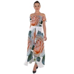 Roses Flowers Buds Ragrance Off Shoulder Open Front Chiffon Dress by Pakrebo