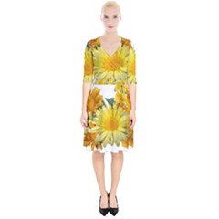 Daisies Flowers Yellow Arrangement Wrap Up Cocktail Dress by Pakrebo