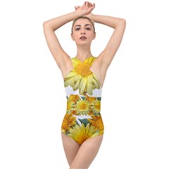 Daisies Flowers Yellow Arrangement Cross Front Low Back Swimsuit by Pakrebo
