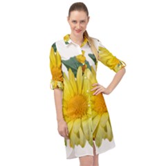 Daisies Flowers Yellow Arrangement Long Sleeve Mini Shirt Dress by Pakrebo