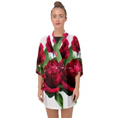 Roses Flowers Red Romantic Garden Half Sleeve Chiffon Kimono by Pakrebo