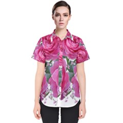 Roses Gypsophila Flowers Fragrant Women s Short Sleeve Shirt