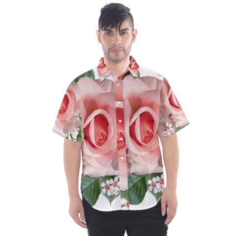 Roses Flowers Wax Flowers Men s Short Sleeve Shirt by Pakrebo