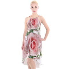 Roses Flowers Wax Flowers High-low Halter Chiffon Dress  by Pakrebo