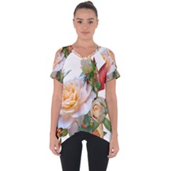 Autumn Leaves Roses Flowers Garden Cut Out Side Drop Tee by Pakrebo