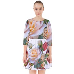 Autumn Leaves Roses Flowers Garden Smock Dress by Pakrebo