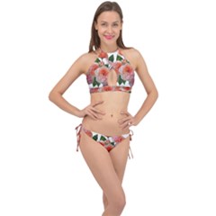 Roses Flowers Arrangement Perfume Cross Front Halter Bikini Set by Pakrebo