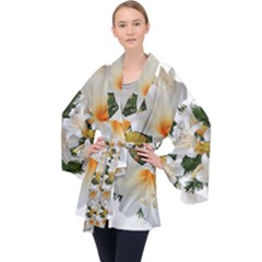 Lilies Belladonna White Flowers Velvet Kimono Robe by Pakrebo