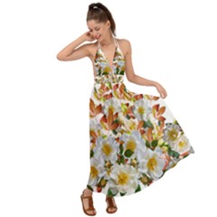 Flowers Roses Leaves Autumn Backless Maxi Beach Dress by Pakrebo