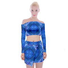 Boho Bohemian Hippie Tie Dye Cobalt Off Shoulder Top With Mini Skirt Set by CrypticFragmentsDesign