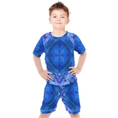 Boho Bohemian Hippie Tie Dye Cobalt Kids  Tee And Shorts Set by CrypticFragmentsDesign