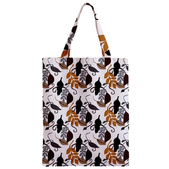 Gray Brown Black Neutral Leaves Zipper Classic Tote Bag