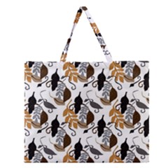 Gray Brown Black Neutral Leaves Zipper Large Tote Bag by bloomingvinedesign