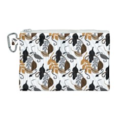 Gray Brown Black Neutral Leaves Canvas Cosmetic Bag (large) by bloomingvinedesign